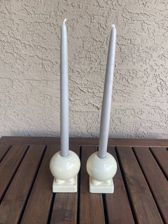 Art Deco 1930's Fiesta® Original Ivory Bulb Candle Holders - Pair - Picture 2 of 4